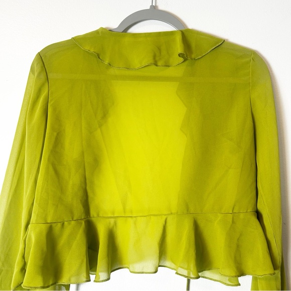 Women’s Long Sleeve Tie Front Cardigan Sheer Mesh Ruffles top - Picture 9 of 12